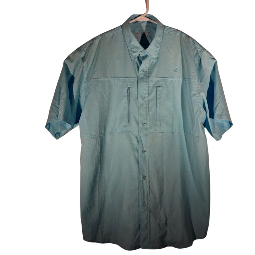 Ariat Tek shirt mens L Large blue vented ripstop short sleeve fishing button